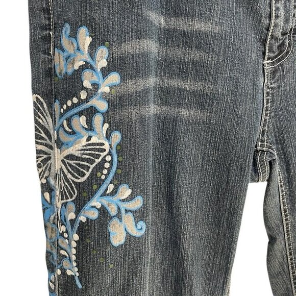 Piper And Blue Capri Jeans Size 17 Butterfly Floral Embroidered Boho Y2K - Picture 8 of 11